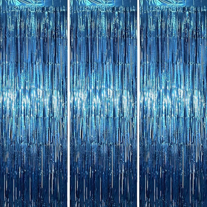 Voircoloria Retro Blue Foil Fringe Backdrop Curtains, Birthday Party Decorations by Voircoloria