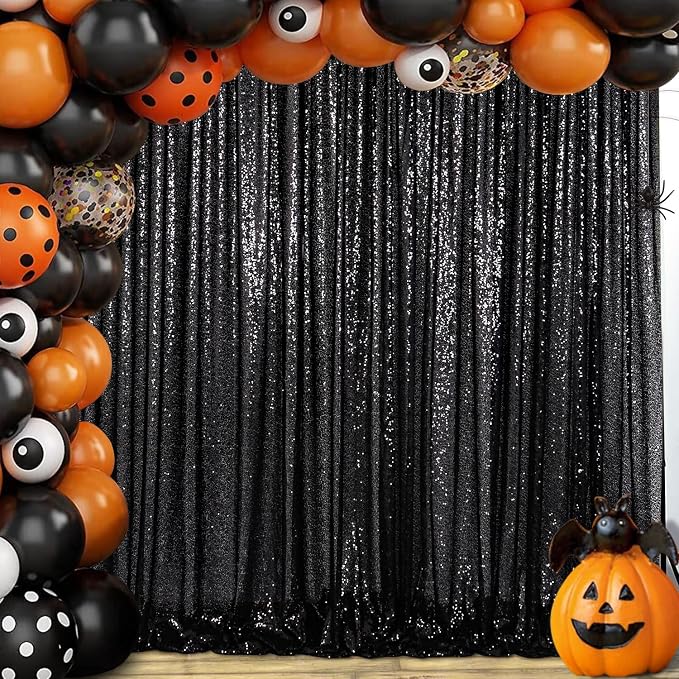 ShinyBeauty Black Sequin Curtains 2 Panels 14FTx7FT | Shimmer Photo Backdrops - Image 5