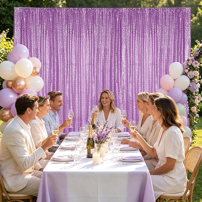 Hahuho Lavender Sequin Backdrop Curtain, Party Decoration（2 Panels, 4FT x 8FT - Image 4