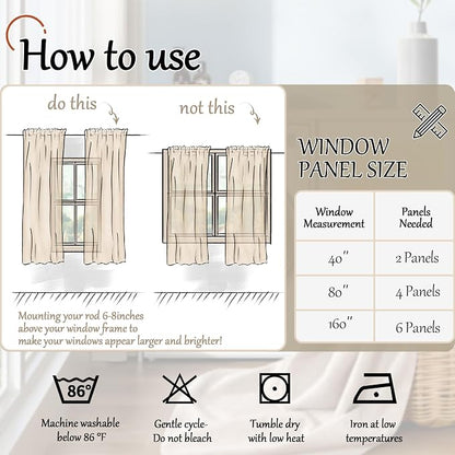 Sheer Curtains 54 Inch Length 2 Panels Set, Floral Patterned Linen Look - Image 8