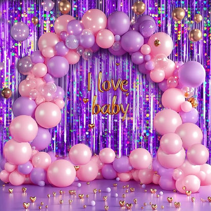 4 Packs Purple Foil Fringe Curtain, Baby Shower, Princess Bachelorette - Image 2