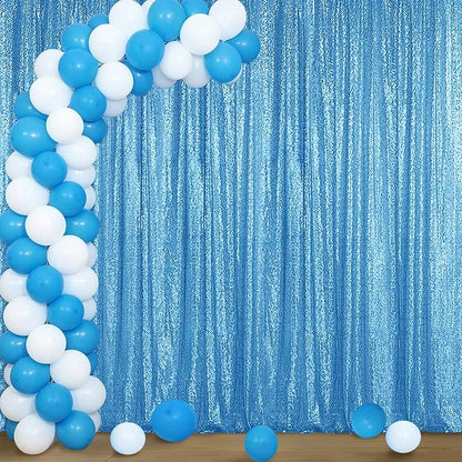 Sugargirl Blue Sequin Backdrop Curtain 4FTx8FT Glitter Blue Background Drapes by Sugargirl