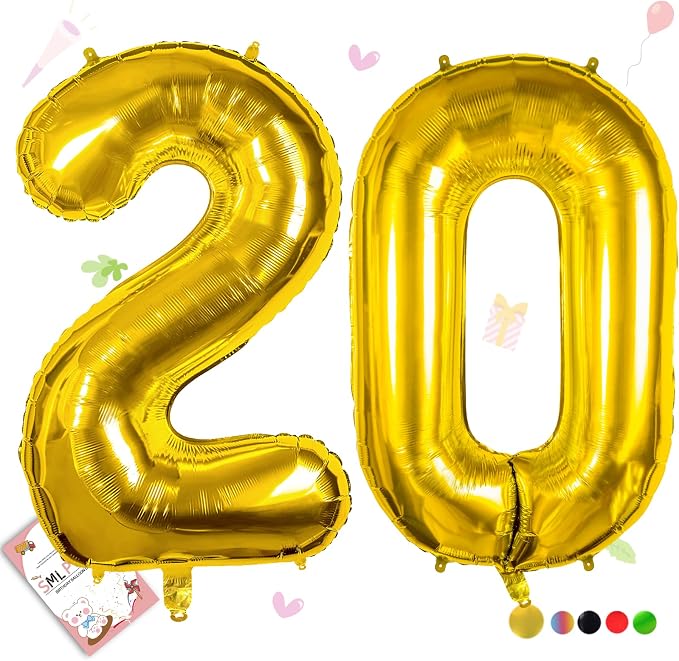 40 Inch Gold 20 Balloon Number, 20th Birthday Decoration Boys Girls | Large by Smlpuame