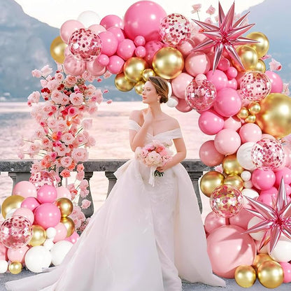 Pink White Gold Balloon Garland Arch Kit - Image 7