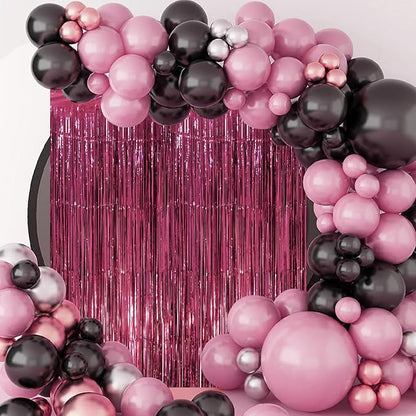 Voircoloria Burgundy Foil Fringe Backdrop Curtains, 3 Pack | Tinsel Streamers - Image 5