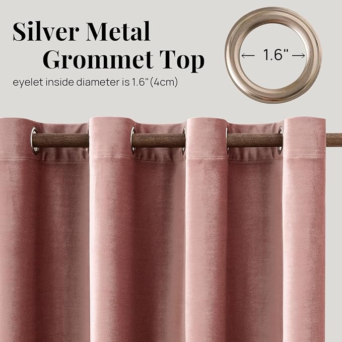 BULBUL Velvet Dusty Pink Blackout Curtains 108 inch Length - Image 6