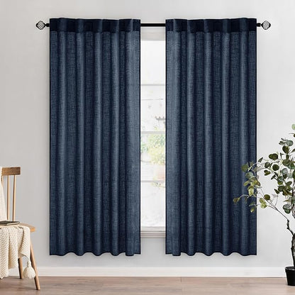 MIULEE Navy Blue Linen Curtains 52x72 Inch 2 Panels by MIULEE