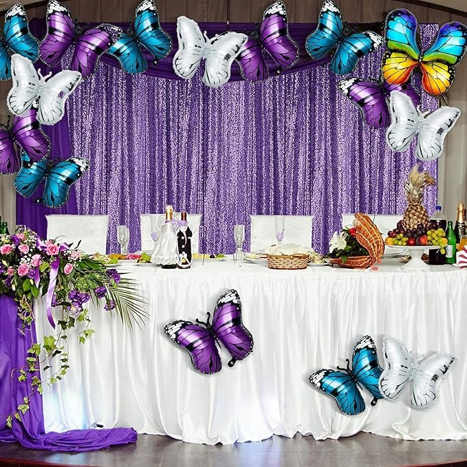 Sugargirl Purple Sequin Backdrop Curtain 6 Panels 2FTx8FT Glitter Purple - Image 2