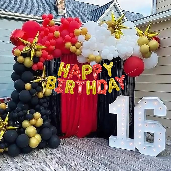 TONIFUL 16 Inch Red Gold Happy Birthday Balloons Banner Decor - Image 5