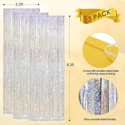 3 Pack Shiny Silver Backdrop Party Decorations Tinsel Curtain Party Backdrop - Image 7
