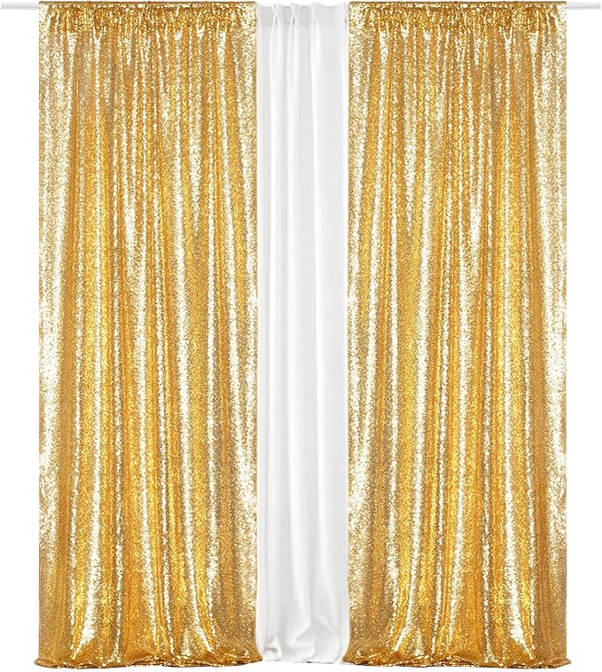 Eternal Beauty Gold Sequin Backdrop Curtains, 4 Panels 2x8FT | 3mm Sparkle - Image 4