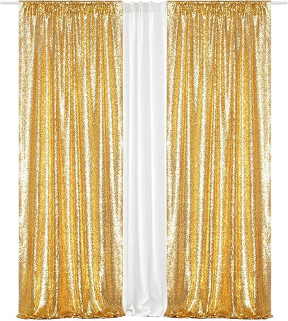 Eternal Beauty Gold Sequin Backdrop Curtains, 4 Panels 2x8FT | 3mm Sparkle - Image 4
