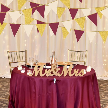 Burgundy Beige Gold Party Pennant Banner Flag Maroon Gold Hanging Glitter Paper - Image 8