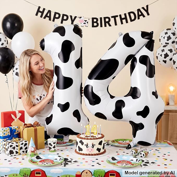40 Inch Cow Print Number 14 Balloon - Image 4