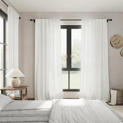 Ivory Linen Curtains for Living Room 2 Panels Set Extra Long Back Tab Light - Image 7