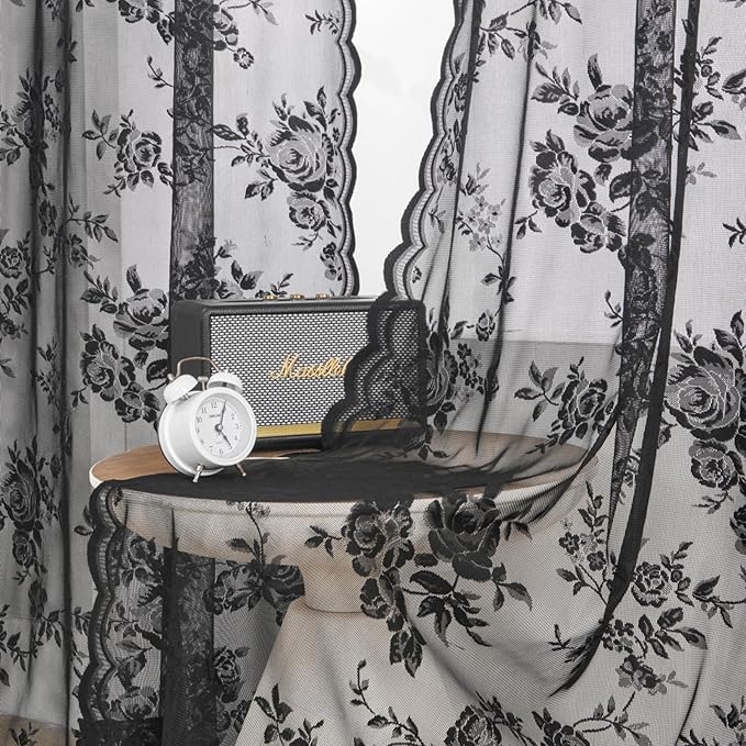 SEEKRIGHT Black Lace Curtains by SEEKRIGHTHomeDecor