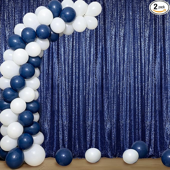 Sugargirl Navy Sequin Backdrop Curtain 4FTx8FT Glitter Navy Background Drapes by Sugargirl