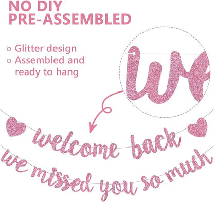 Glitter Pink Welcome Back We Missed You So Much Banner NO DIY | Pre-Strung - Image 2