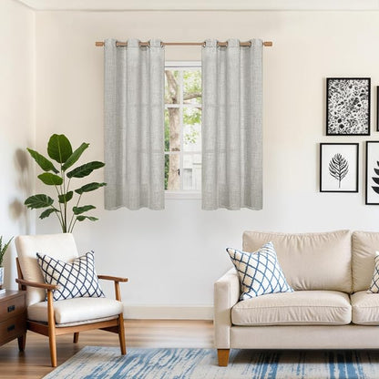 YoungsTex Light Grey Linen Curtains 45 Inch Length - Image 2