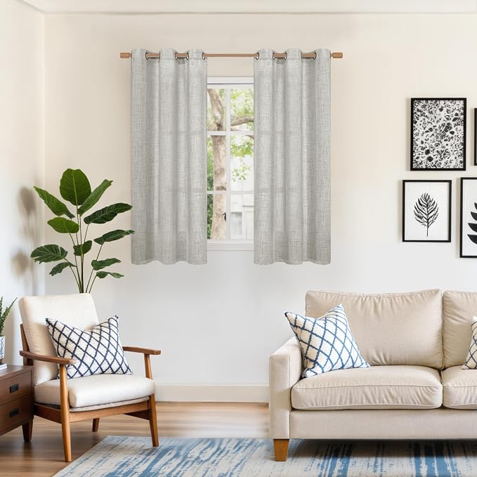 YoungsTex Light Grey Linen Curtains 54 Inch Length - Image 2
