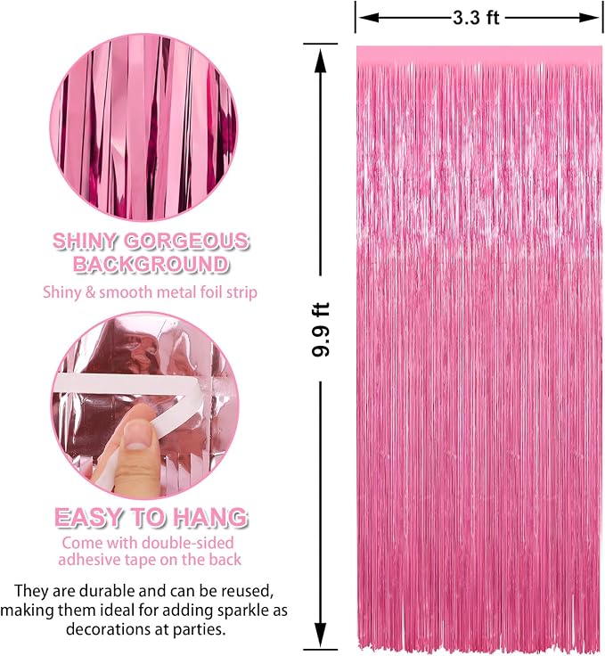 Crosize 8 Pack Pink Party Streamers Backdrop, 3.3 x 9.9 ft | Tinsel Foil Fringe - Image 2