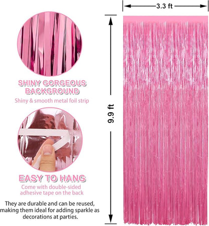 Crosize 4 Pack Pink Party Streamers Backdrop, 3.3 x 9.9 ft | Tinsel Foil Fringe - Image 2
