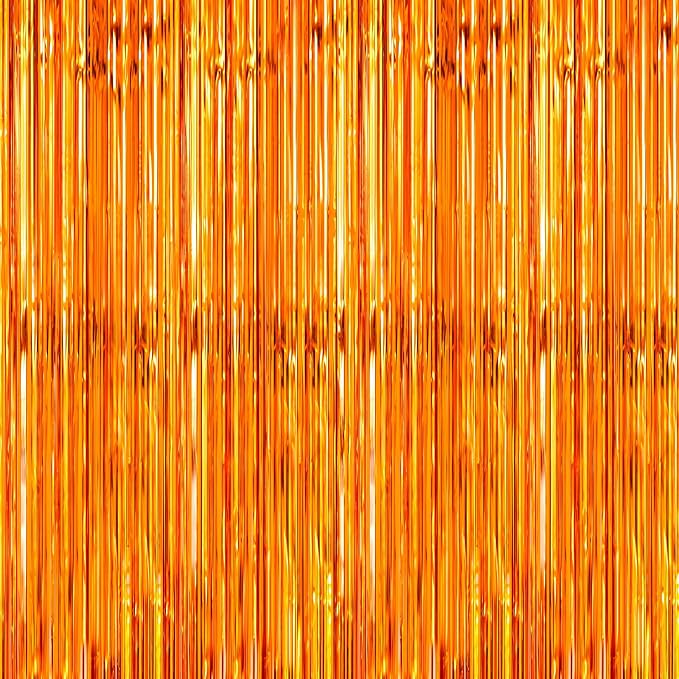 5 Pack 3.3 x 9.9 ft Orange Fringe Backdrop Streamers Party Decorations | Foil by Crosize