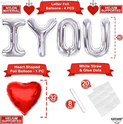 KatchOn Silver I Love You Balloons 40 Inch, Valentines Day Decorations | Foil - Image 2