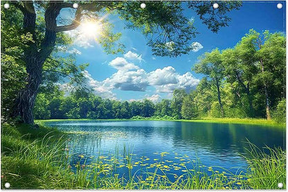 Fabric 12x8ft Lake Natural Scenery Backdrop River Camp Banner | Mountain Forest by ZTHMOEBACKDROP