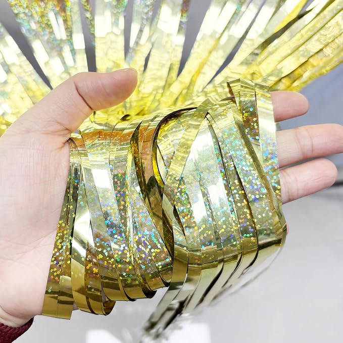 BRAVESHINE Tinsel Fringe Backdrop Gold Party Decorations 2 Pack | 3.2x8.2ft - Image 2
