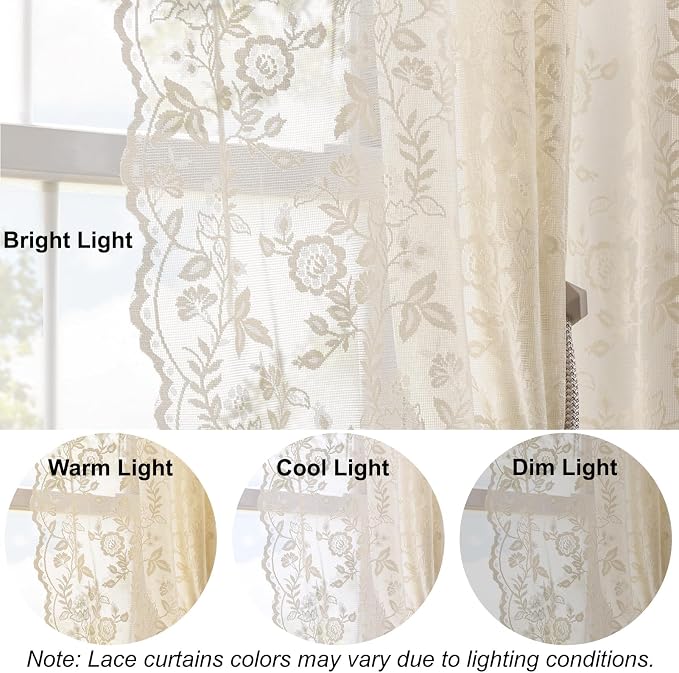 FINECITY Beige Floral Lace Curtains - Image 6