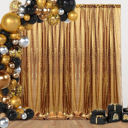 2×8FT-6PCS Black Gold Sequin Backdrop Curtains Panels, Photography Backdrop - Image 7