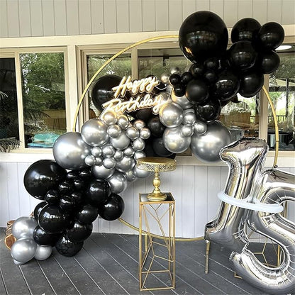Black and Silver Balloons, 12 Inch Metallic Chrome Black Silver Confetti Latex - Image 8