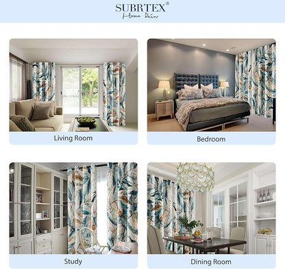 SUBRTEX Boho Leaf Printed Curtains 108 inch Long 2 Panels, Room Darkening - Image 6