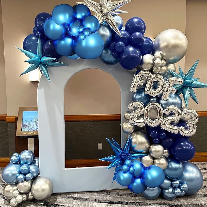 RUBFAC 87pcs Metallic Blue Silver Balloon Garland Arch Kit, 18 12 10 5 Inch - Image 6