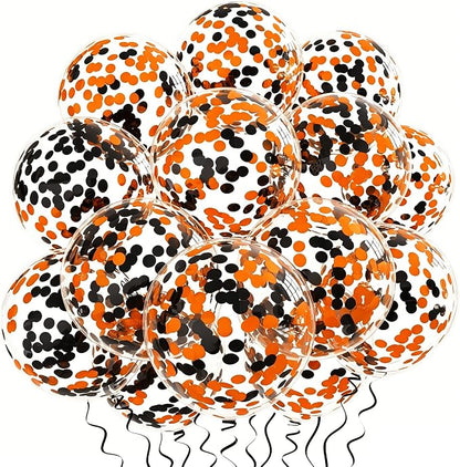 Orange Black Confetti Balloons 25 Pcs, 12 Inch Thickened Clear Latex Balloon - Image 6