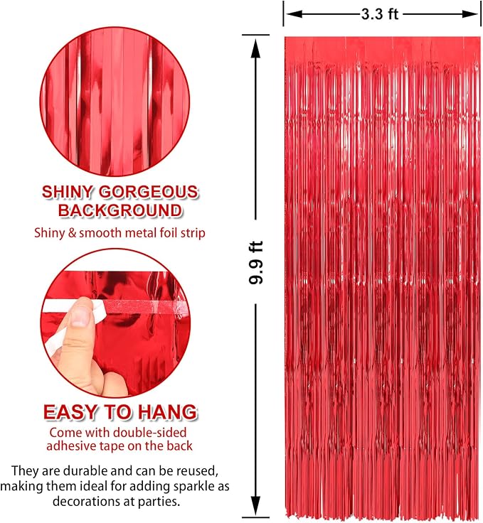 7 Pack 3.3 x 9.9 ft Red Foil Fringe Curtains Streamers Party Decorations | Foil - Image 2