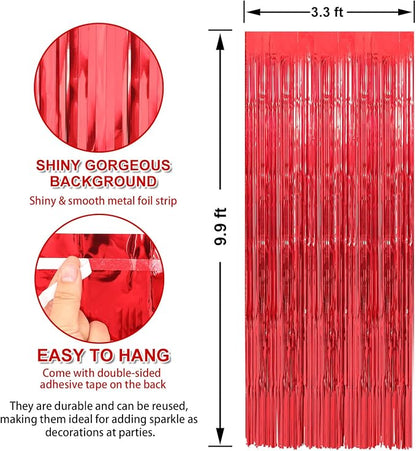 7 Pack 3.3 x 9.9 ft Red Foil Fringe Curtains Streamers Party Decorations | Foil - Image 2
