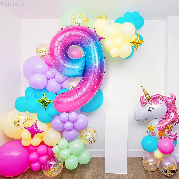 KatchOn Rainbow 9 Balloon Number 40 Inch | Foil 9 Birthday Balloon - Image 6