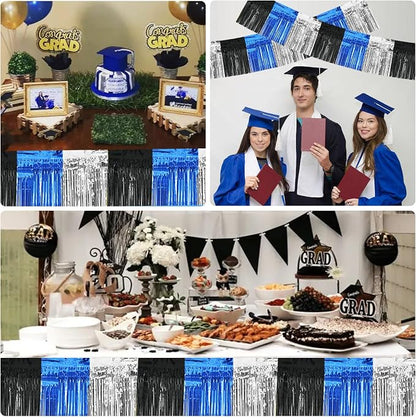 BEISHIDA Black Blue Silver Fringe Garland Banner Wall Tinsel Foil Streamers | - Image 4