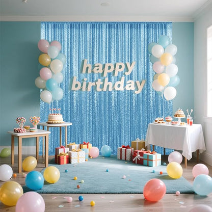 2×8FT-6PCS Blue Sequin Backdrop Curtains Panels, Photography Backdrop Glitter - Image 3