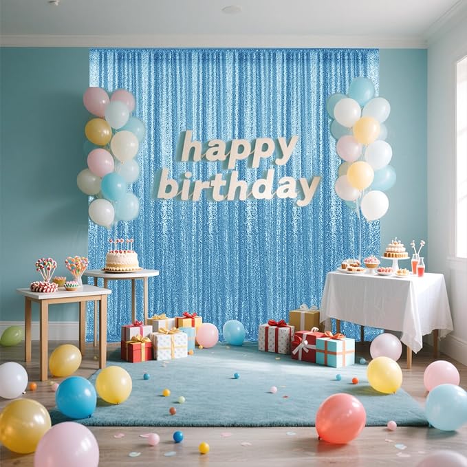 2×8FT-4PCS Blue Sequin Backdrop Curtains Panels, Photography Backdrop Glitter - Image 3