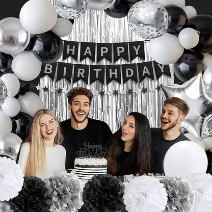 Black and Silver Happy Birthday Party Decorations - Image 3