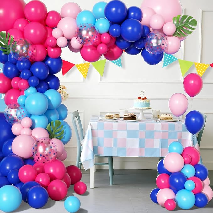 170Pcs Blue and Pink Balloons Summer Hawaii Tropical Arch Garland Kit | Royal - Image 6