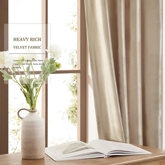 Velvet Champagne Grommet Blackout Curtains 84 inch Length - Image 6