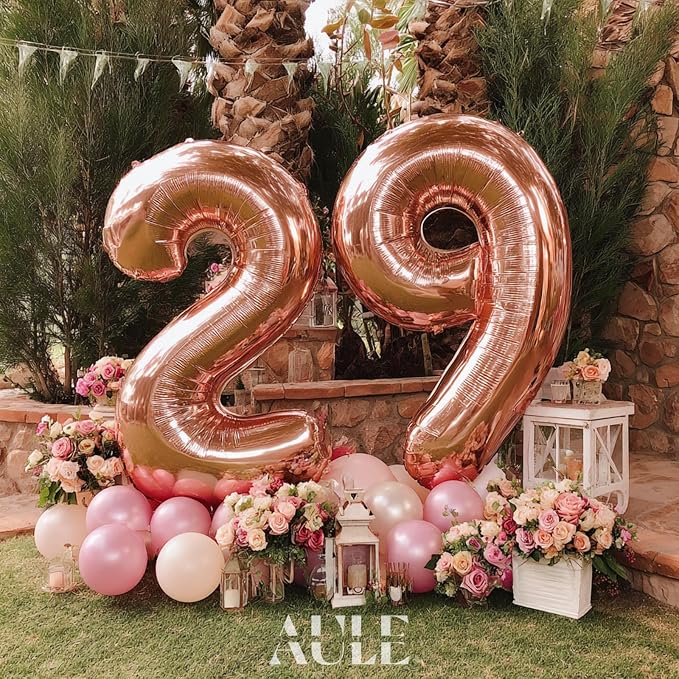 AULE 40 Inch Rose Gold 29 Balloon Number Foil 0-9 Birthday Big Numbers | - Image 2