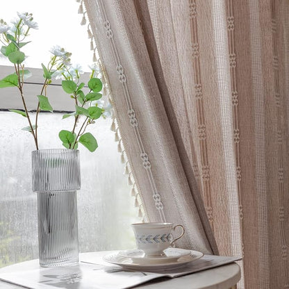 Linen Embroidery Striped Farmhouse Curtains - Image 4
