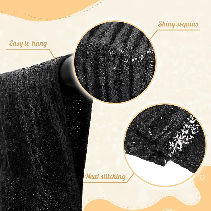 PartyDelight Black Sequin Backdrop 20x10ft Sparkly Photo Curtain | 4 Inch Rod - Image 5