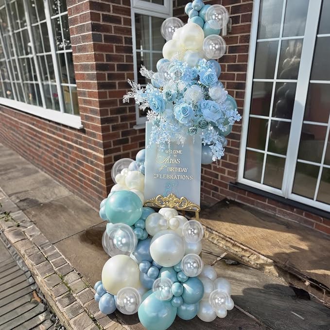Dusty Blue Balloons, 12 inch Double Stuffed Dusty Pearl Light Blue Sand White - Image 9