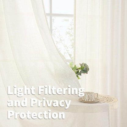 YoungsTex Ivory Linen Curtains 40 Inch Length, Kitchen Window Drapes Light - Image 4